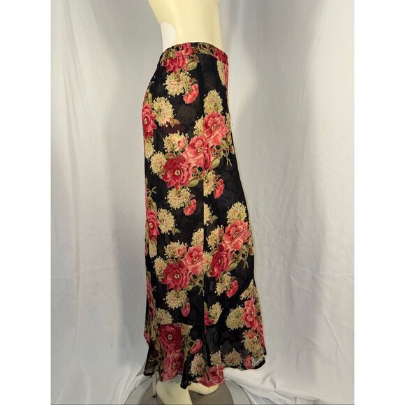 Vintage Y2K Reversible Floral Midi Skirt – Rose Print Black Red + Gray Pink Abst - Picture 7 of 16